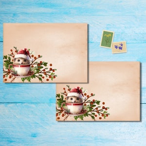 Paquete de 5 o 10 sobres navideños con forma de erizo en forma de taza de té, sobres de correo alegres para cartas a amigos por correspondencia, sobres de tamaño C6 para enviar por correo