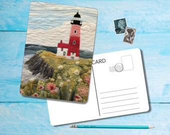 Lighthouse Postcard (no.4), A6 size postcard with rounded corners, beautiful illustrated postcrossing single postcard 14.8 cm x 10.5 cm