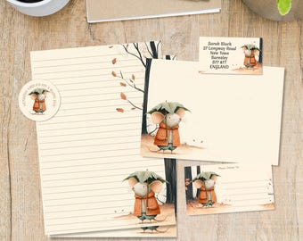 Waiting for the Rain matching penpal letter kit, A5 writing paper, envelopes, address labels, PDT labels, round happy mail stickers