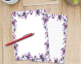 Papel de carta A5 com borda de flores da primavera, material para correspondência, folhas de anotações com ou sem linhas, papel de carta floral com/sem linhas