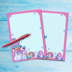 Frozen Sweets A5 letter writing paper, Pen pal supplies, Stationery lined or unlined letter sheets, Cute notepaper with or without lines