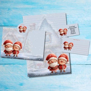 Kit de escritura de cartas a juego para amigos por correspondencia de Mr. & Mrs. Claus, papel de escritura A5, sobres, etiquetas de dirección, etiquetas PDT, pegatinas redondas de Happy Mail