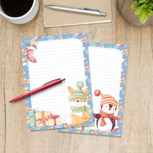 Christmas Animals A5 letter writing paper, Cute xmas stationery lined or unlined notepaper sheets, Pen pal supplies, Stocking filler