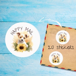 Confezione di adesivi Smiley Dog, graziose etichette postali rotonde opache e tagliate singolarmente, articoli per amici di penna per decorare buste