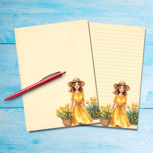 Papel de carta con diseño de tulipanes, suministros para amigos por correspondencia, hojas de papelería A5 para escribir cartas, papel de notas con o sin líneas, papel de carta bonito