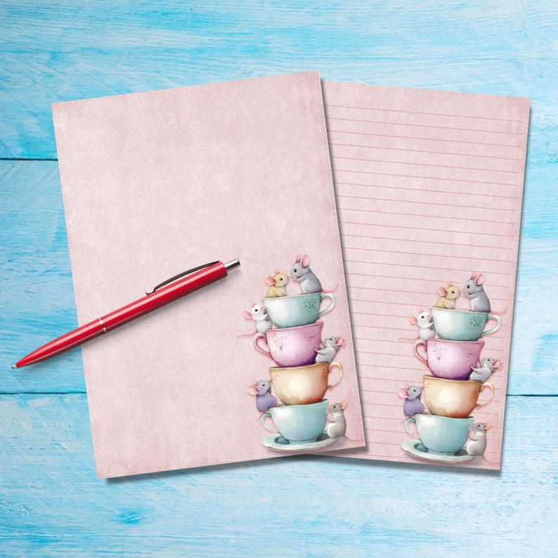 Teacup Mice Writing Paper, Cute A5 Pen Pal Supplies, Single Stationery ...