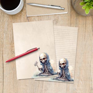 Death Skeleton A5 Briefpapier, Briefpapier, Pen pal Lieferungen, Briefpapier, Briefpapier liniert oder unliniert, süßes Notizpapier mit oder ohne Linien
