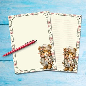 Papel para escribir cartas tamaño A5 con forma de osito de peluche, suministros para amigos por correspondencia, hojas rayadas o sin rayar, lindo papel para notas con o sin líneas