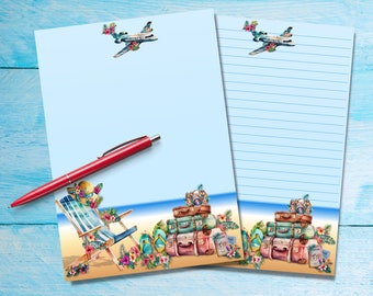 Summer Holidays A5 letter writing paper, Pen pal supplies, Stationery lined or unlined letter sheets, Cute notepaper with or without lines