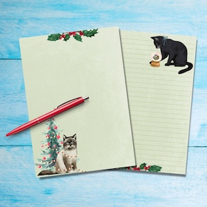 Festive Cats A5 letter writing paper, Pen pal stationery supplies, Cute lined or unlined notepaper letter sheets for happy mail