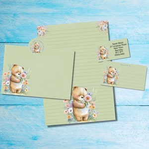 Teddy in Spring coordinato con amico di penna/kit di lettere per posta ordinaria, carta da lettere A5, buste, etichette per indirizzi, etichette PDT, adesivi rotondi per posta felice