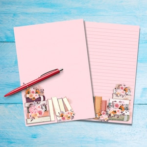 A4 Letter Writing Paper Sheets Pretty Pink Floral Border With Leaves Lined  or Unlined Paper Stationery Gift or Thoughtful Present 