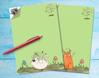 Cats and Butterflies A5 letter writing paper, Pen pal supplies, Stationery sheets, Notepaper with or without lines, Cute writing paper