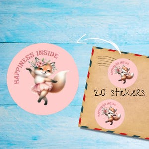 Confezione di adesivi Dancing Foxes, graziose etichette postali rotonde opache e tagliate singolarmente, articoli per amici di penna per decorare buste