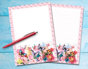 Butterfly Coffee A5 letter writing paper, Pen pal supplies, Stationery lined or unlined letter sheets, Cute notepaper with or without lines