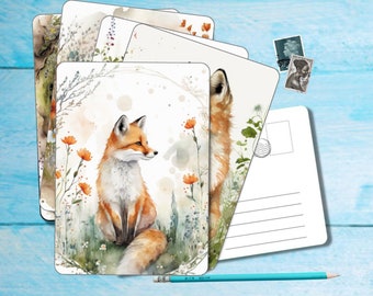 Foxes Postcard set of 5, A6 size postcard with rounded corners, beautiful illustrated postcrossing postcard 14.8 cm x 10.5 cm