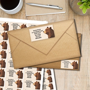 Etichette per indirizzo di ritorno "Orso Marrone Autunno", 24 o 40 etichette autoadesive per foglio, adesivi rettangolari per buste di corrispondenza.