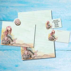 Kit de cartas para correspondencia a juego de sirenas y amigos, papel de carta tamaño A5, sobres, etiquetas de dirección, etiquetas PDT, pegatinas redondas de correo feliz