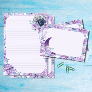 Juego de papelería para escribir cartas Moon Flowers A5, bonitos suministros para amigos por correspondencia, kit para correo postal, hojas rayadas o sin rayar con sobres y pegatinas a juego.
