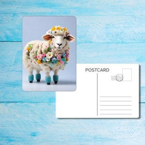 Woolly Sheep Postcard set of 5, A6 size postcard with rounded corners, beautiful illustrated postcrossing postcard 14.8 cm x 10.5 cm zdjęcie 4