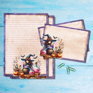 Juego de papelería Hocus Pocus, papel para escribir cartas tamaño A5 con sobres a juego, suministros para amigos por correspondencia, kit para correo postal, hojas rayadas y sin rayar
