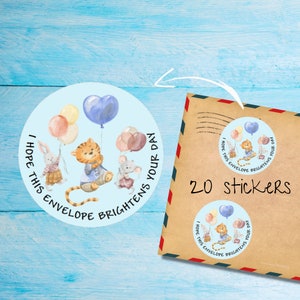 Adesivi con animali e palloncini, confezione da 20 pezzi, rotondi, opachi, tagliati singolarmente, graziose etichette per posta allegra per posta ordinaria, adesivi per posta per amici di penna