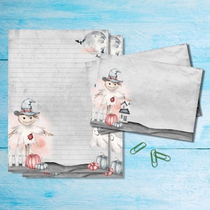 Juego de papelería para escribir cartas de espantapájaros tamaño A5, suministros para amigos por correspondencia espeluznantes, kit para correo postal, hojas rayadas o sin rayar con sobres y pegatinas a juego