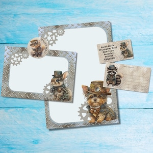 Steampunk Animals combinando kit de cartas por correspondência, papel de escrita A5, envelopes, etiquetas de endereço, etiquetas PDT e adesivos redondos de feliz correio