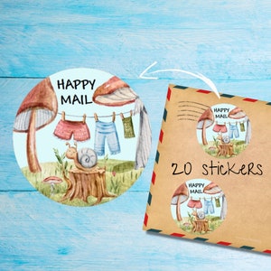 Autocollants pour le jour de la lessive, lot de 20 ronds mats coupés individuellement, jolies étiquettes décoratives Happy Mail pour courrier postal, autocollants postaux correspondant