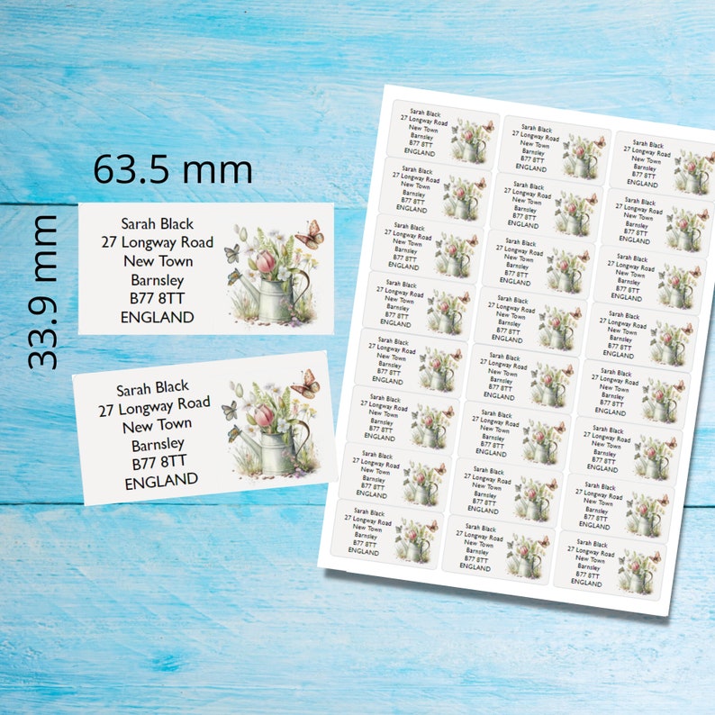 Bloemengieter zelfklevende retouradreslabels, 24 labels per vel, rechthoekige stickers van 63,5 x 33,9 mm met afgeronde hoeken afbeelding 2
