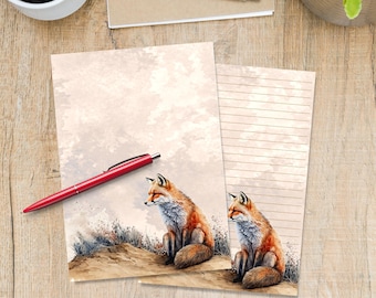 Fox on the Dunes A5 letter writing paper, Pen pal supplies, Stationery lined or unlined letter sheets, Cute notepaper with or without lines