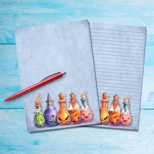 Spooky Potions Papel para escribir cartas A5, Suministros para amigos por correspondencia, Papelería con o sin líneas, Lindo papel de notas con o sin líneas