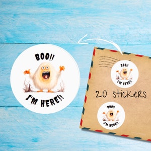 Boo!! Confezione di adesivi Monster, graziose etichette postali rotonde opache e tagliate singolarmente, articoli per amici di penna per decorare buste