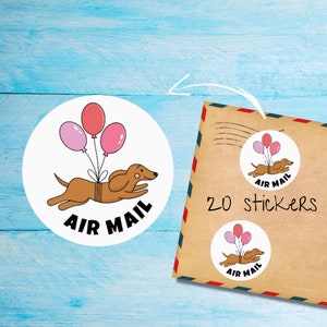 Adesivi rotondi opachi Balloon Doggy tagliati singolarmente, confezione da 20, graziose etichette decorative happymail per posta ordinaria, adesivi per posta Penpal