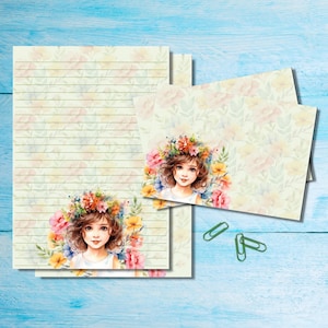 Conjunto de papelaria Crown of Flowers, papel para escrever cartas A5 com envelopes combinando, kit de suprimentos para amigos por correspondência Snail Mail, folhas pautadas/sem pauta