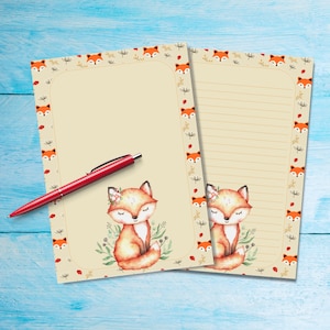 Papel para escrever carta Flora Fox A5, Suprimentos para amigos por correspondência, Papelaria com ou sem pauta, Papel de carta fofo com ou sem pautas