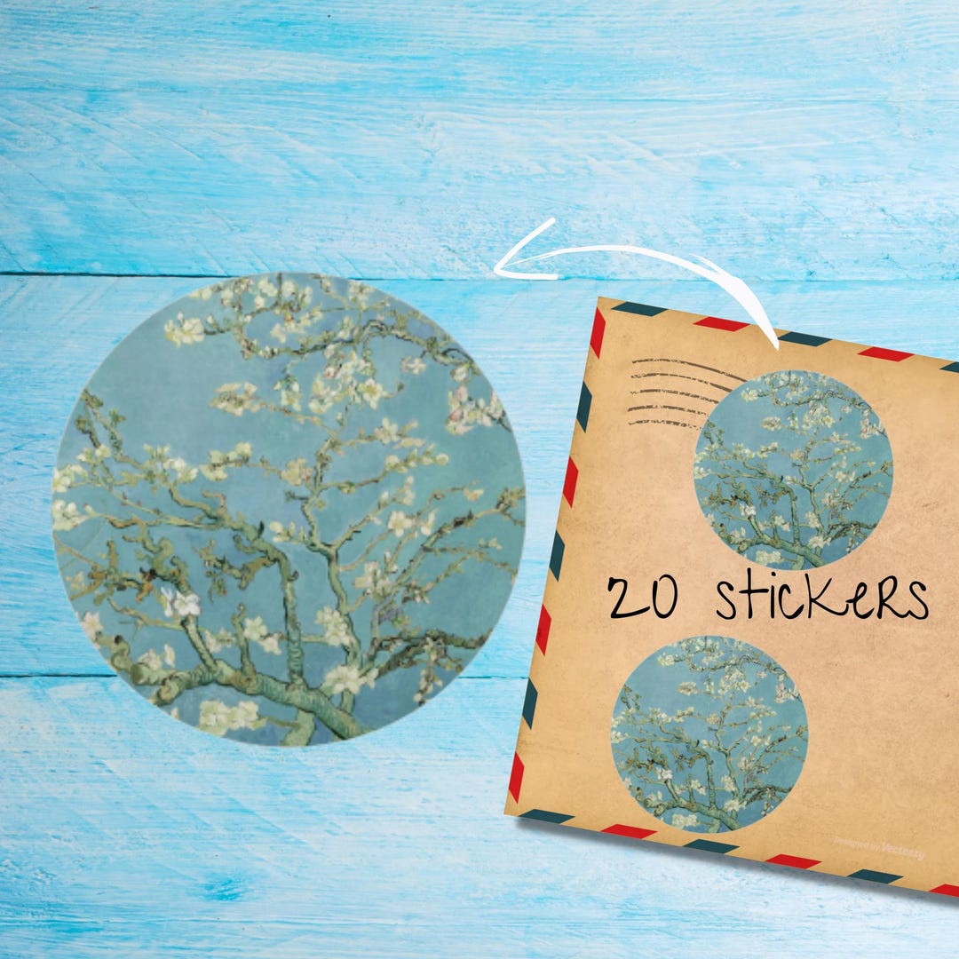 Almond Blossom Stickers Pack, Individually Cut Round Matte Envelope ...