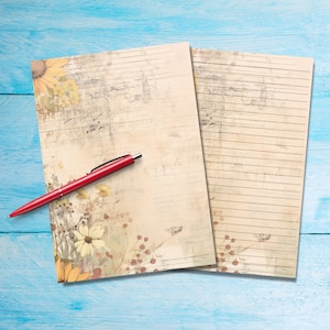 Papel para escrita de letras A5 com flores desbotadas, suprimentos de papelaria para amigos, folhas de papel para cartas fofas forradas ou sem forro, papel para amigos de caneta