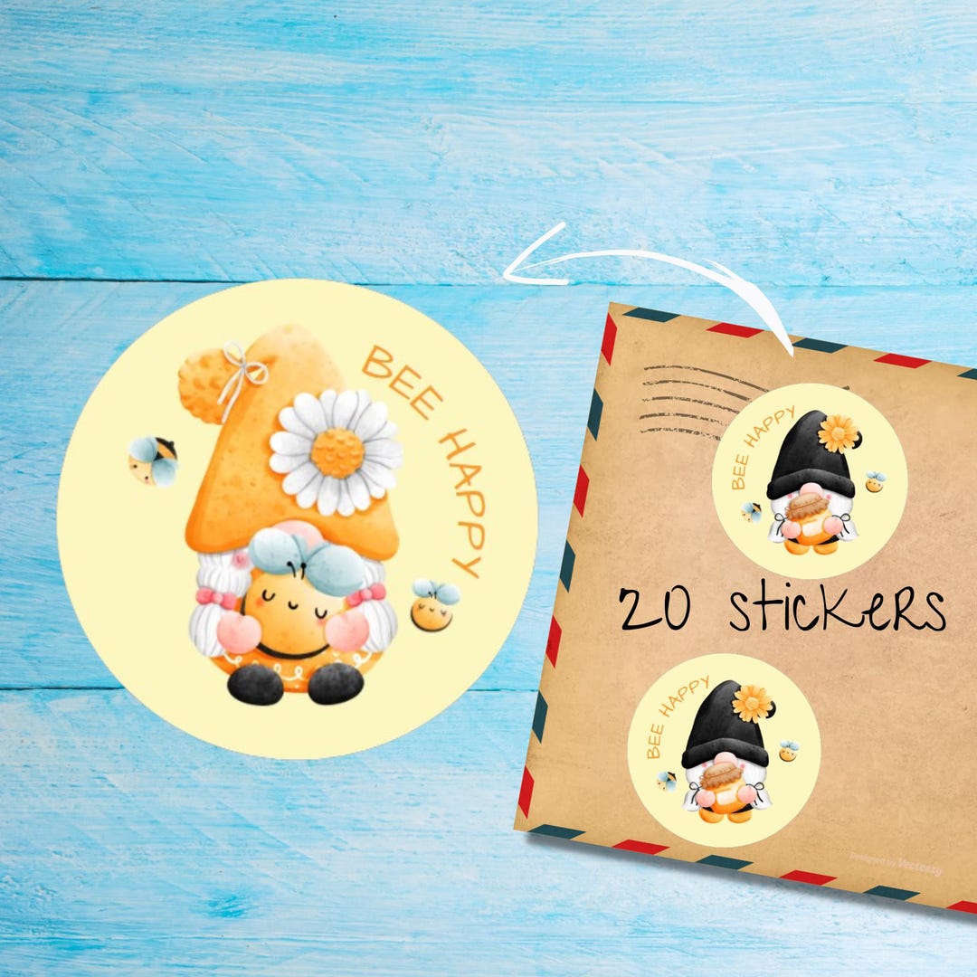 Bee Gnome Stickers Pack, Cute Individually Cut Round Matte Happy Mail ...