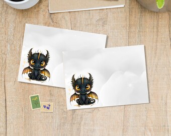 リトルドラゴン封筒5枚入りまたは10枚入り、ペンパルへの手紙用品、剥がして貼るタイプ、デコレーションされたハッピーメールC6封筒