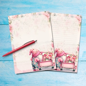 Papel para escrever cartas Rose Chic Gnome A5, Suprimentos para amigos por correspondência, Folhas de papel pautadas ou sem pauta, Papel de carta fofo com/sem linhas