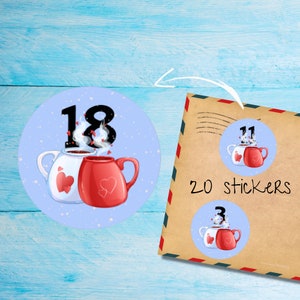 Lot d'autocollants de l'Avent numérotés Love Mugs, jolies étiquettes de courrier rondes mates, mignonnes, coupées individuellement, fournitures pour correspondance pour décorer les enveloppes