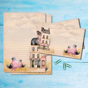 Conjunto de papelaria Pigeons in Town, papel para escrever cartas A5 com envelopes combinando, kit de suprimentos para amigos por correspondência, folhas pautadas/sem pauta