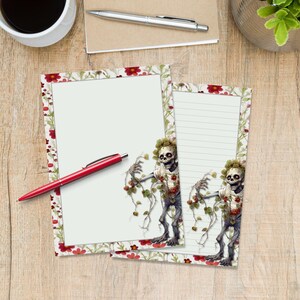 Floral Zombie A5 letter writing paper, Pen pal supplies, Stationery lined or unlined note sheets, Cute notepaper with or without lines