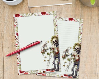 Carta da lettere A5 con motivo floreale Zombie, Forniture per amici di penna, Fogli di carta per appunti a righe o bianchi, Carta da lettere carina con o senza righe
