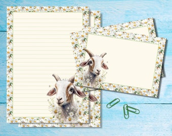 Daisy Goat A5 letter writing stationery set, Cute penpal supplies, Snailmail kit, Lined / unlined sheets with matching envelopes & stickers