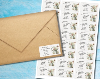 Floral Wateringcan self adhesive return address labels, 24 labels per sheet, 63.5 x 33.9 mm rectangular stickers with rounded corners