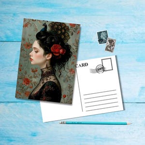 Filles au chapeau (n° 2), carte postale au format A6 avec coins arrondis, belle carte postale illustrée post-crossing 14,8 cm x 10,5 cm