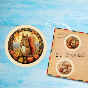 Pack d'autocollants écureuils d'automne, mignons autocollants ronds mats pour correspondants pour enveloppes, découpés individuellement, fournitures pour agendas et journaux intimes