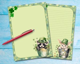 St Patrick Animals A5 papier à lettres, Feuilles de lettres de papeterie mignonnes, Fournitures Penpal, Papier à notes avec ou sans lignes pour le courrier d’escargot